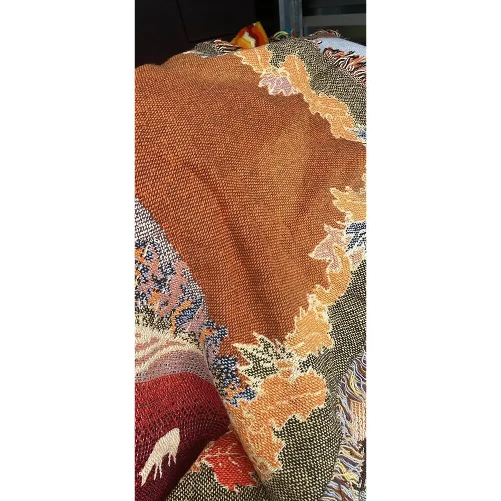 Autumn Fall Harvest Farm Scene Woven Tapestry Throw Blanket